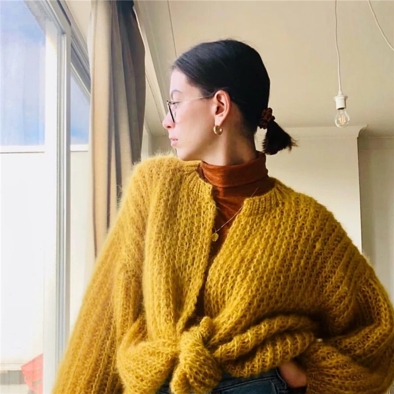 2019 Women Knit Fashion Lantern Sleeve Casual Knitted Poncho Sweaters Coat Lady Spring Wool Cardigan |