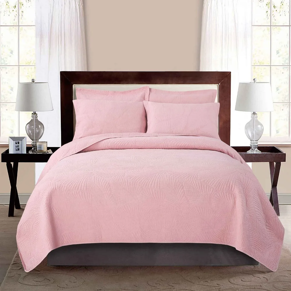 

Quality Pink Bedspread on the Bed 3PC Sets Quilts for Bed 2 Pillowcase Soft Cotton Fabric Blanket Queen Size Summer Coverlet