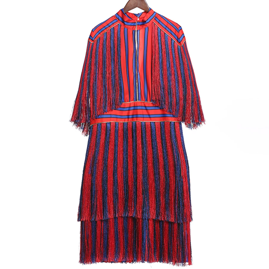 Новые платья 2018 Лето барокко Новая мода Стенд Тонкий золотой нитью Красный Синий