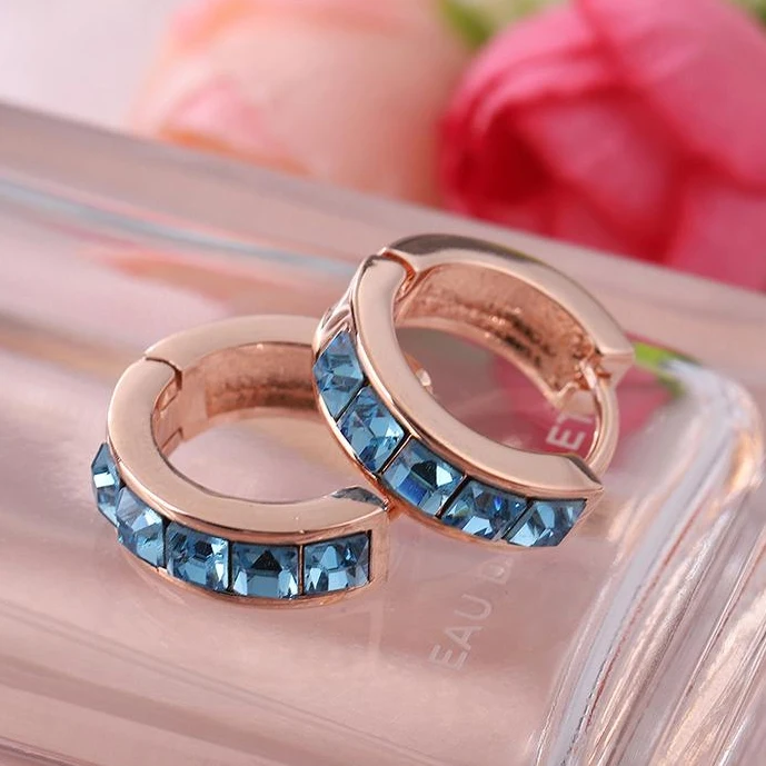 Женские серьги кольца с кристаллами Swarovski модные круглые золотистые для