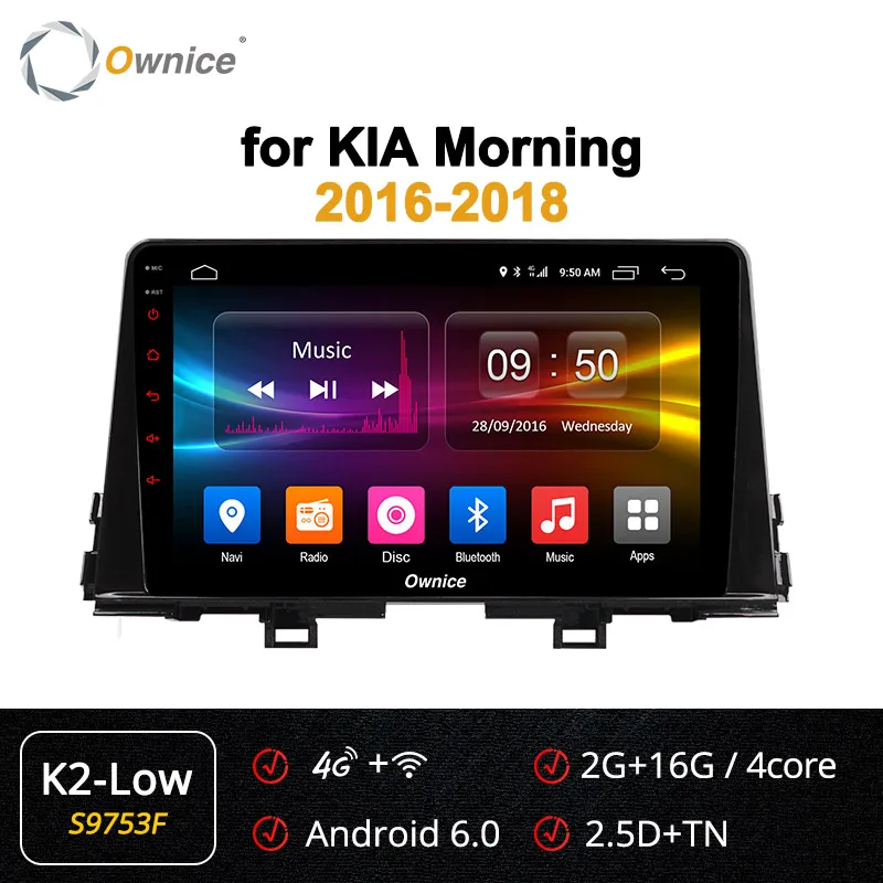 Ownice K2 K3 K5 K6 Android 9,0 автомобильный Радио dvd-плеер для KIA PICANTO MORNING 2 Din Стерео gps 360 панорама DSP - Цвет: S9753 K2-Low