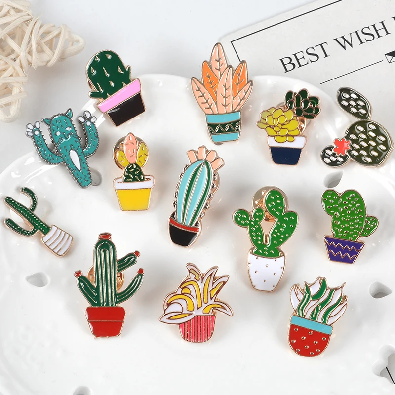 

Cartoon plant enamel Pin Colorful cactus chlorophytum potted Brooches Pleasing to the eye comfortable Badges Denim lapel Jewelry
