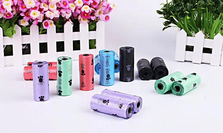 Footprints Pet Dog Waste Poop Bag Garbage Organizer With Paw Printing Doggy Shit Picking Bags Pooper Scoopers 15pc/Set | Дом и сад