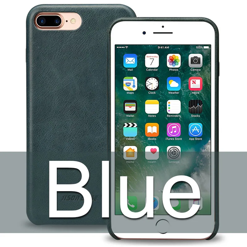 Синий Чехол для телефона из натуральной кожи для iPhone 7 8 для iPhone X чехол jisoncase кожаный тонкий жесткий чехол для iPhone 7 8 plus 5,5 - Цвет: Синий