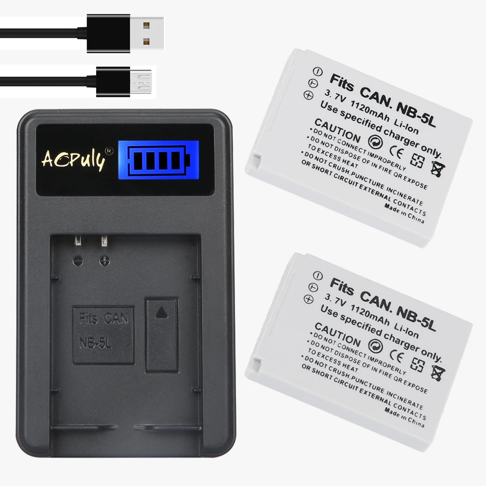 

AOPULY 2pcs NB-5L NB 5L NB5L Battery + LCD USB Charger For Canon S110 SX200 SX210 SX220 SX230 IS HS IXUS 850 870 800 860 990 SD