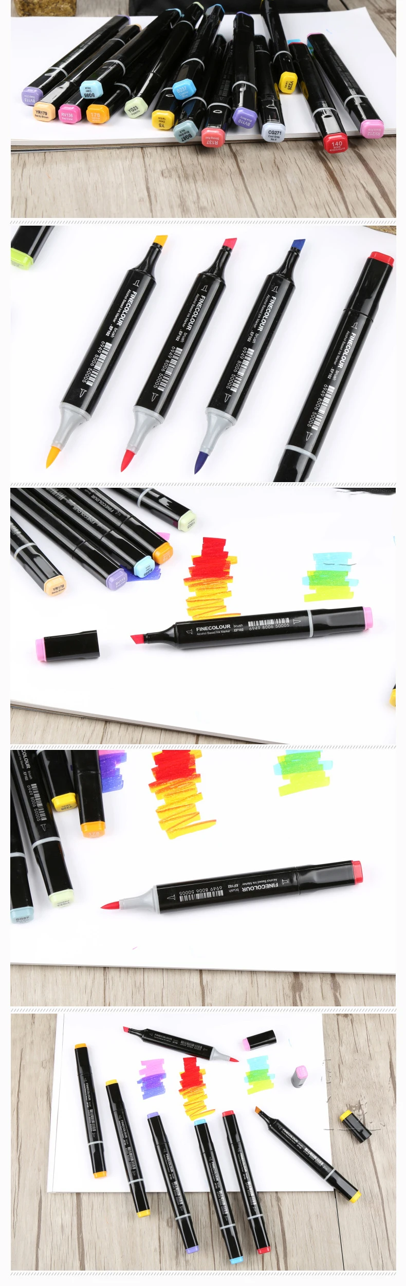Профессиональная Кисть finecolorour Art Marker с двумя кончиками мягкая кисть/косая спиртовая краска Комический дизайн товары для рукоделия EF102