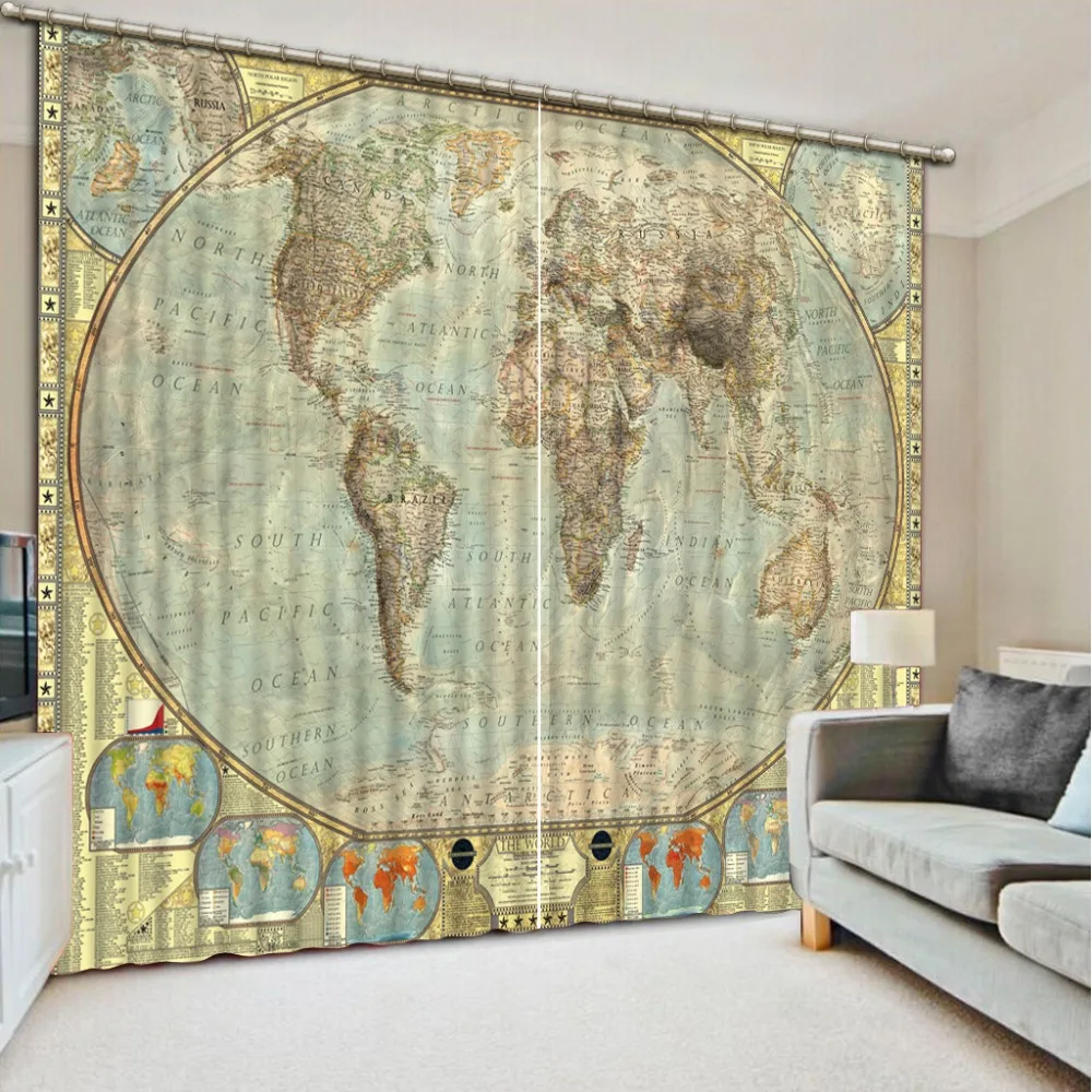 

Modern Backdrop Curtains Black Out Curtains world map 3D Curtains For Living room Bedroom Wedding room 3d Window Curtains