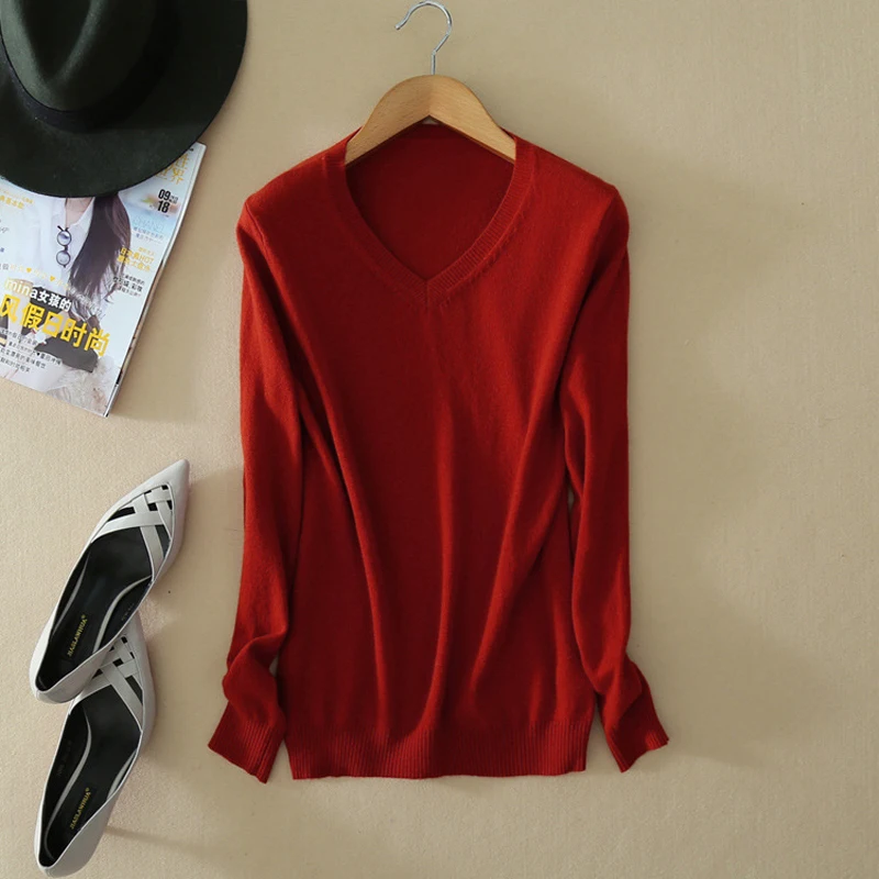 Thoshine Brand Spring Autumn Women Knitted Cashmere Sweaters Solid Color V-Neck Female Thin Pullovers Office Lady Casual Jumpers | Женская