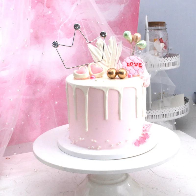 Золотистый серебристый цвета алмаза Металлическая корона торт Toppers Happy