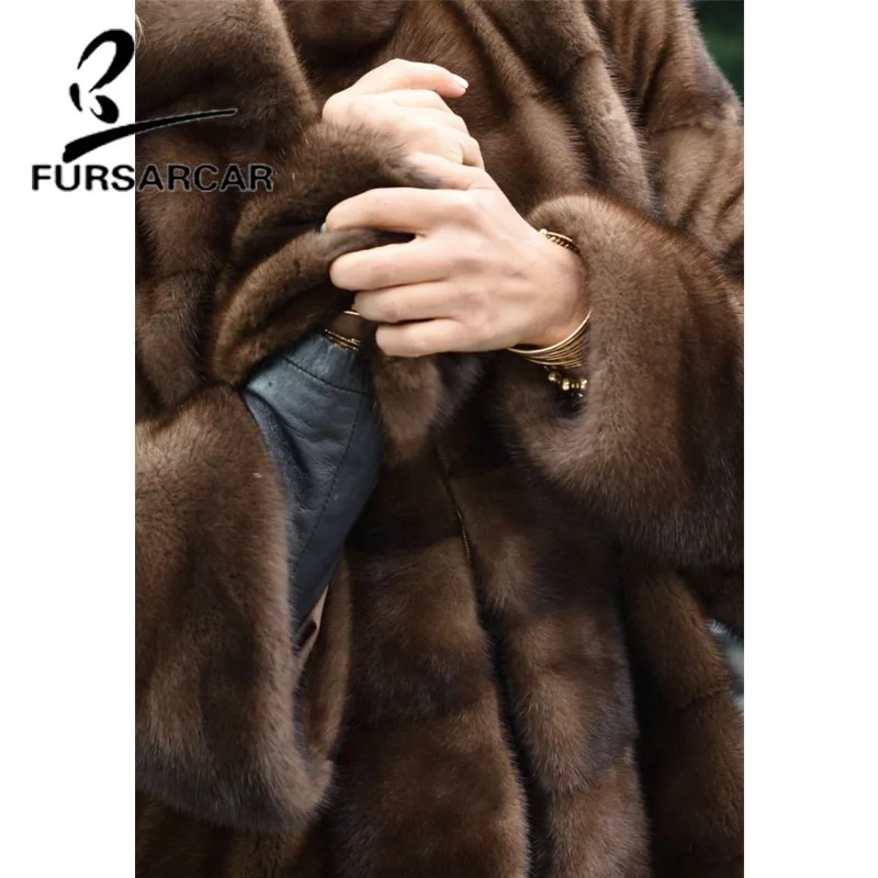 FURSARCAR 2021 Real Mink Fur Coats Women With Fur Collar Detachable Sleeve Cuff Side Bifurcation Jacket Female Mink Fur Coat