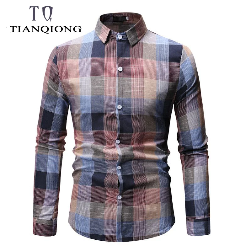 2019 Spring Autumn Fashion Men Clothes Slim Fit Long Sleeve Shirt Plaid Cotton Casual Social Plus Size M-3XL | Мужская одежда