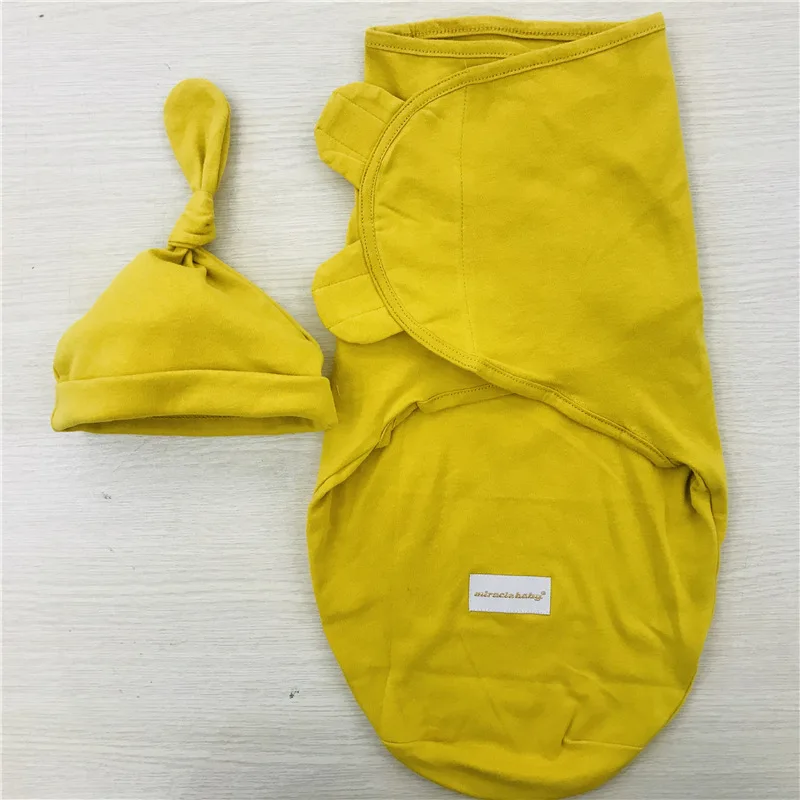 Yellow Комплект из 2 предметов для малышей; спальный мешок; конверт для новорожденных; Хлопковый вязаный детский спальный мешок с защитой от прыжков - Цвет: Yellow