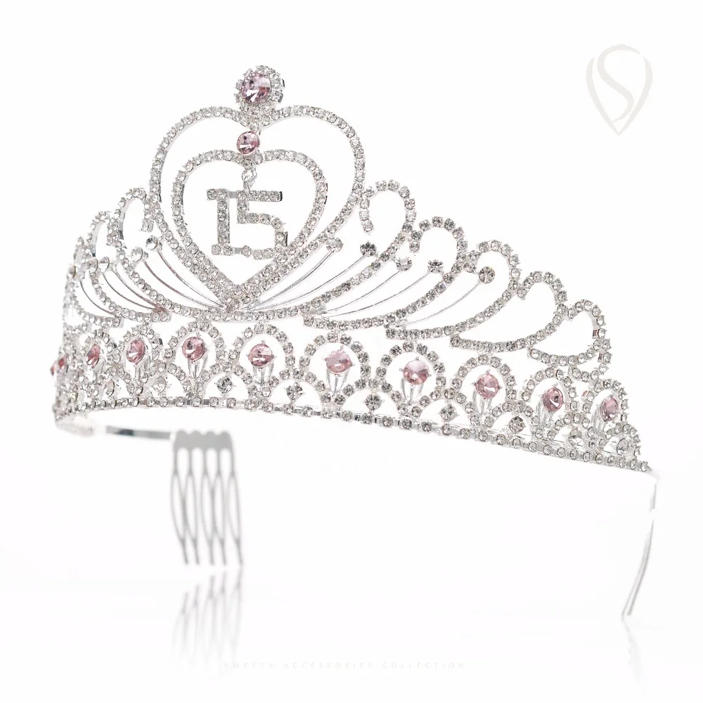 Распродажа 15th рождения тиара кристалл День корона сердца Rhinestone Обувь для девочек