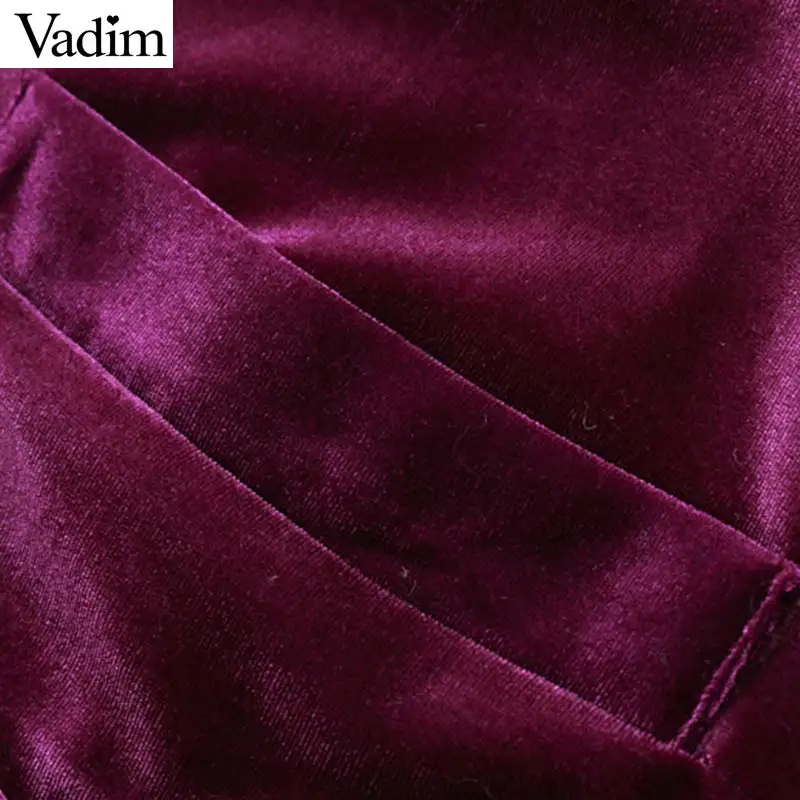 Vadim женский шикарный фиолетовый бархатный Длинный блейзер с карманами - Фото №1