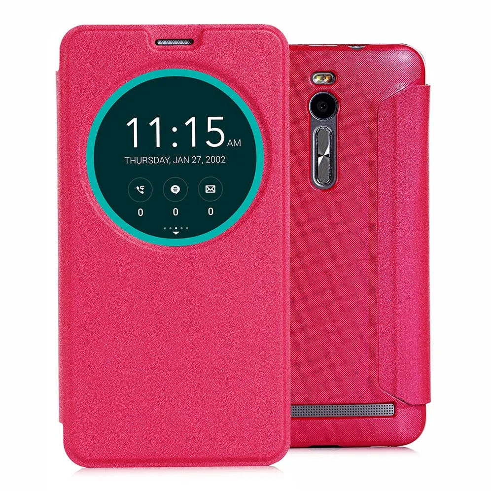 Чехол для телефона из искусственной кожи для Asus Zenfone 2 ZE551ML/ZE550ML, 5,5 дюймов, откидная крышка с окошком для просмотра, синий, фиолетовый, красный, белый, темно-серый