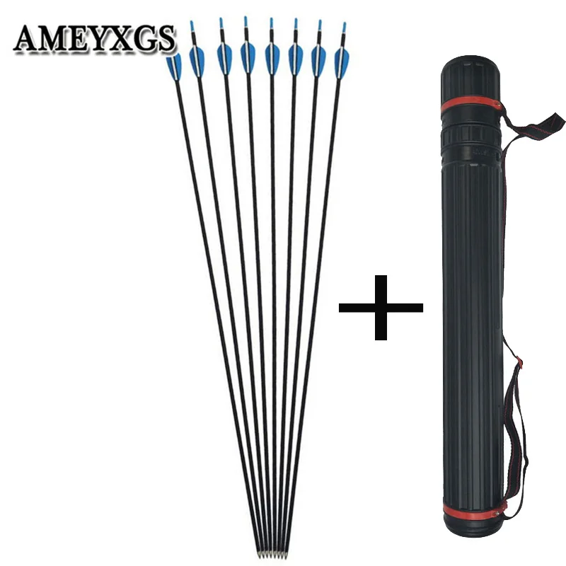 24pcs Archery 1000 Spine Carbon Arrow And 1pc Arrow Quiver Outdoor Hunting Portable Shooting Set For Compound Recurve Bow Archer