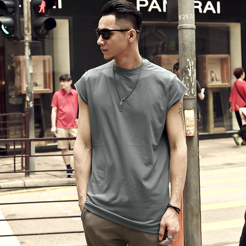 Летний новый уличный стиль Модные мужские повседневные без рукавов топы на