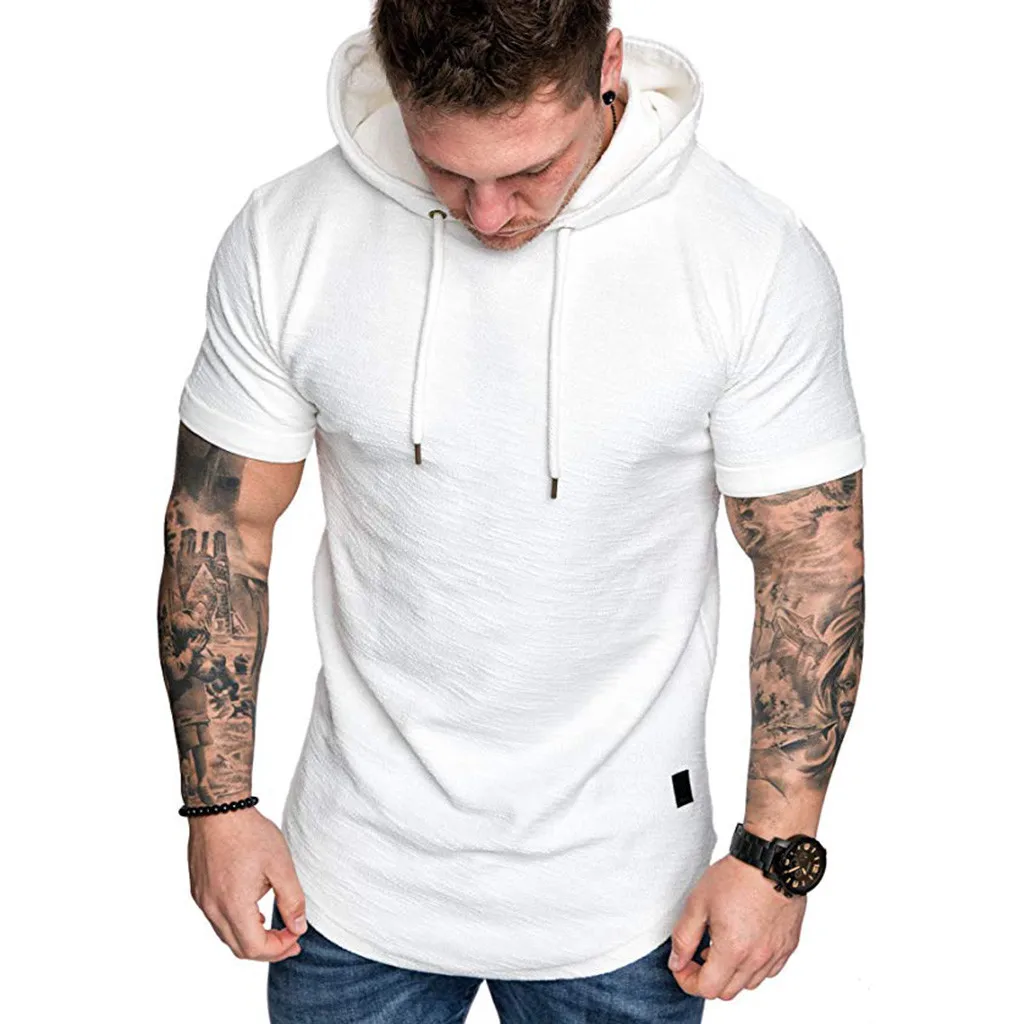 Новинка 2018 одноцветные Забавные футболки с капюшоном для мужчин популярный
