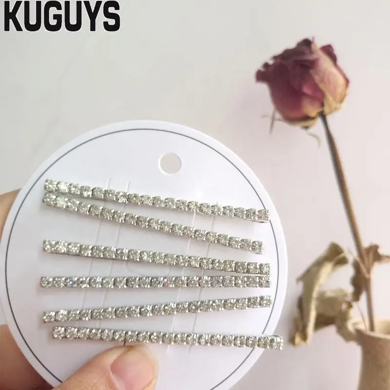 KUGUYS модные заколки для волос Серебряные Кристаллы Заколки для женщин модные украшения 6 шт./компл. заколки для волос одежда для волос сказочные вечерние аксессуары