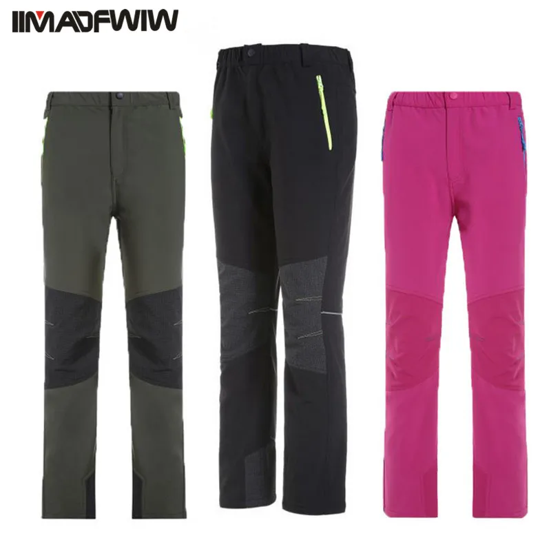 Обувь для мальчиков и девочек Открытый Softshell брюки флисовый теплый зимний