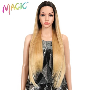 Волшебные синтетические парики на сетке, светлые красные парики для чернокожих женщин, 28 дюймов, светлые прямые волосы, парик для женщин, волосы из высокотемпературного волокна