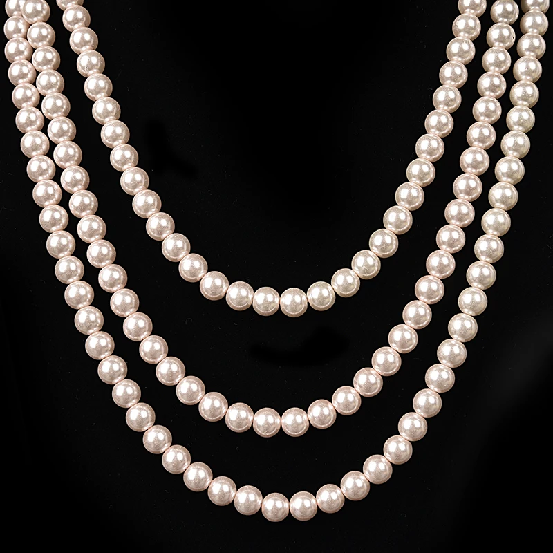 Wholesale Three rows Orange multi-layer Imitation Pearls 8.2mm beautiful and elegant necklace findings 28-32inch GEM H159 | Украшения и