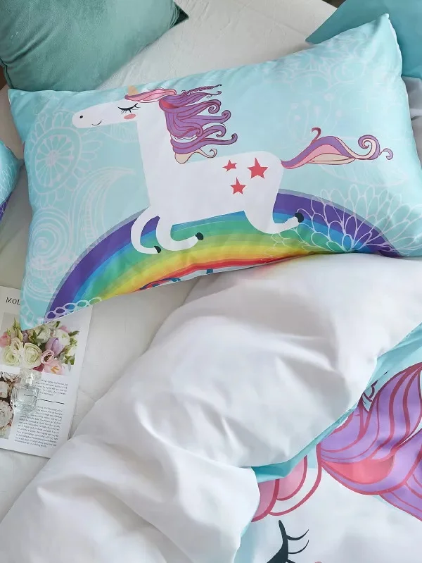 Комплект постельного белья с изображением единорога и розы пододеяльник для