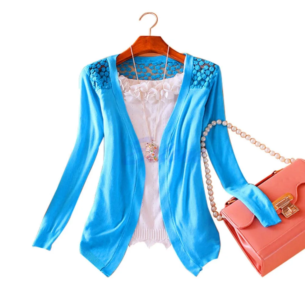 KLV Hot Women Sweet Lace Candy Crochet Knit Blouse Top Coat Cardigan Shirt Sweater |