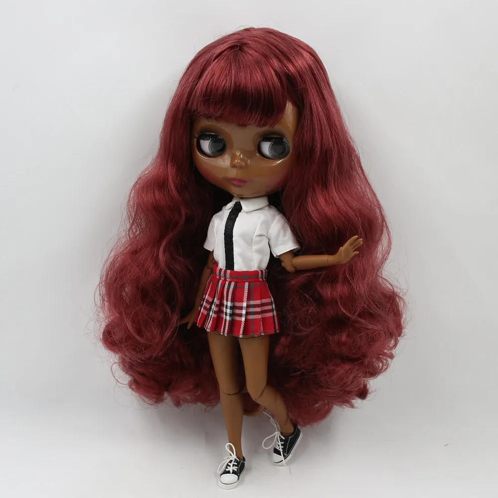 ICY DBS Blyth Doll1/6 bjd with super dark skin wine red curly hair and glossy face nude joint body BL12532 | Игрушки и хобби