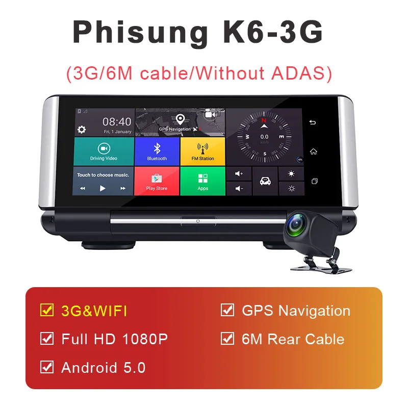 K6-3G Phisung 7 дюймов 4G ADAS gps навигация Автомобильный видеорегистратор Камера FHD 1080P dash cam android wifi водительский рекордер двойной dvr авто для грузовика - Название цвета: K6-3G