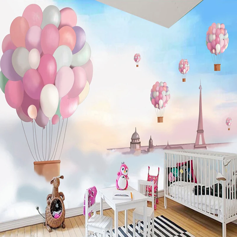 

Custom Wall Cloth 3D Photo Poster Wallpaper Cartoon Pink Hot Balloon Children Room Girls Bedroom Backdrop Wall Decoration Mural