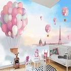 Пользовательские настенные ткани 3D фотопостер обои мультфильм Розовый Горячий воздушный шар Детская комната девушки спальня фон украшения стены росписи