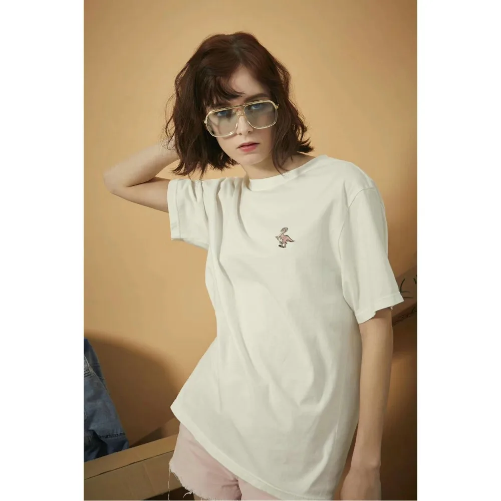2018 Brand 100% Cotton Dinosaur Embroidered T-shirt Women Summer Casual Short Sleeve tshirt White Pink Loose tops tees | Женская одежда