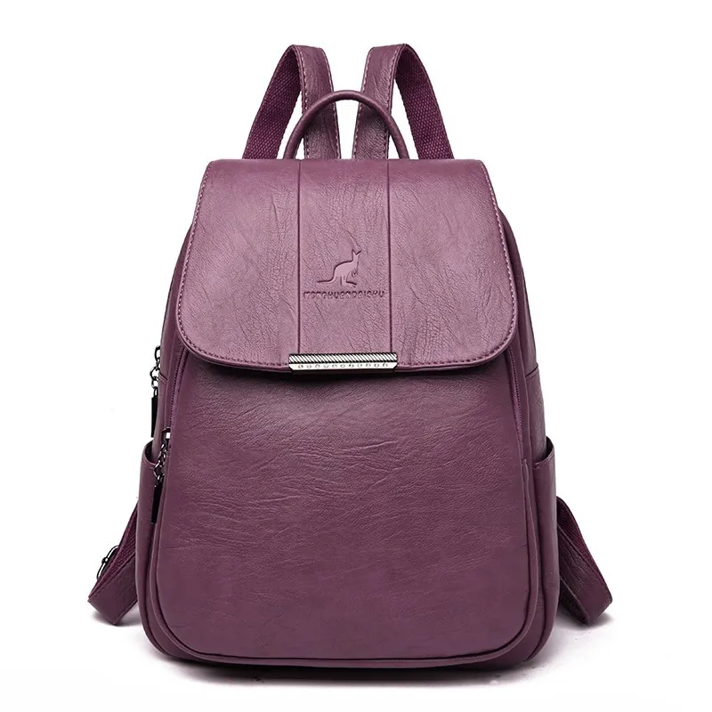 Женские кожаные рюкзаки, высокое качество, Sac A Dos Femme, женский рюкзак, школьные сумки для девочек, одноцветные дорожные рюкзаки, женский рюкзак - Цвет: purple