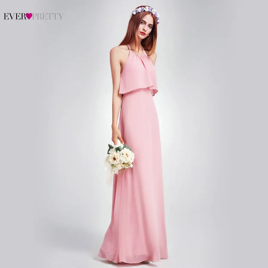 7129 Rose Элегантное платье подружки невесты Ever Pretty EP07130 длинное шифоновое платье трапециевидной формы с оборками платье подружки невесты для свадебной вечеринки - Цвет: 7129 Rose