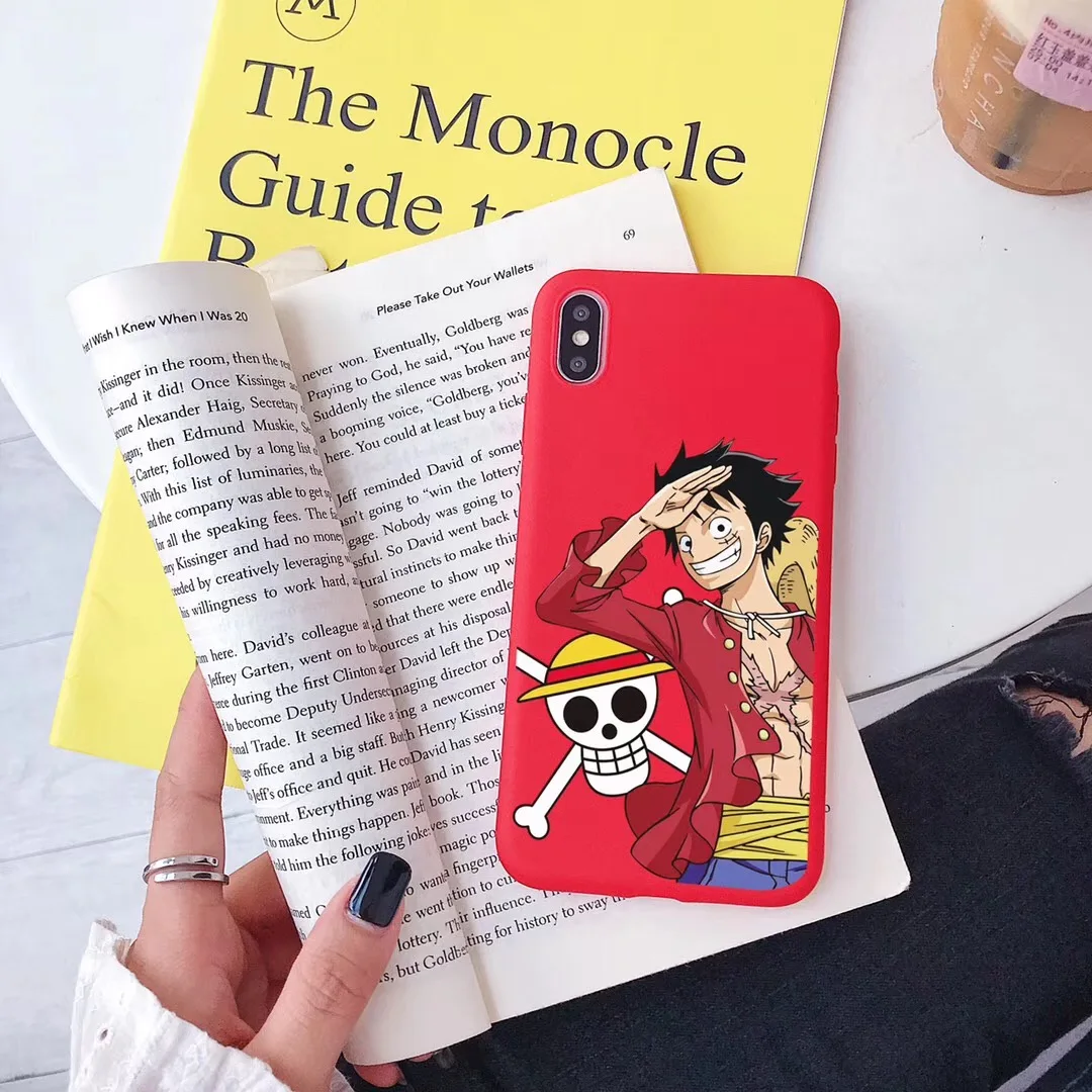 ONE PIECE Phone Case Japan Anime Cartoon Luffy Coque For iphone Xs MAX XR X 6 6s 7 8 plus Couple Painted Soft TPU back Cover |