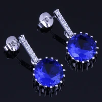 charming round blue cubic zirconia white cz silver plated stud earrings v0194