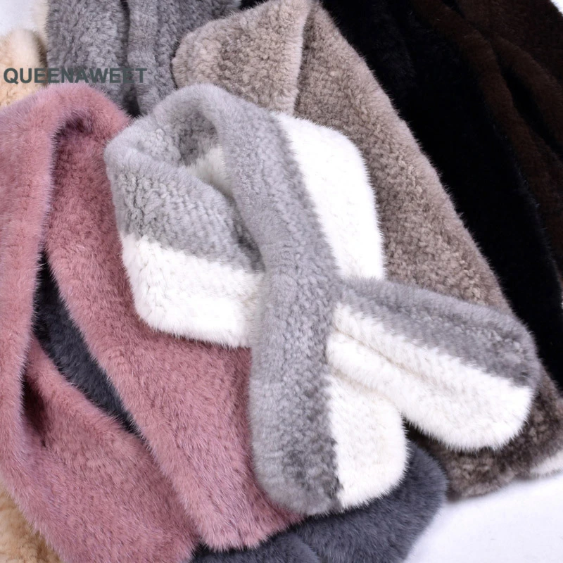 

Real Fur Scarf Wraps Woven Women Neck Warmer Luxury Mink Fur Shawl Winter Scarf Knitted Ring Scarf Wholesale Retail