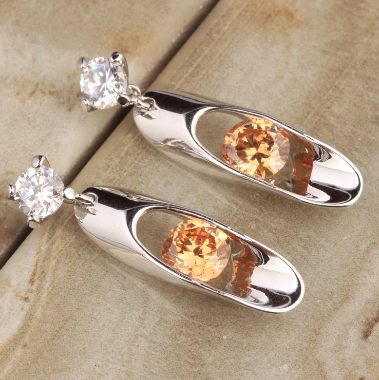 Alluring Champagne Brown Orange Morganite Multigems 925 Sterling Silver Trendy Drop Dangle Earrings S5346|dangle drop earings|dangle earringsdrop