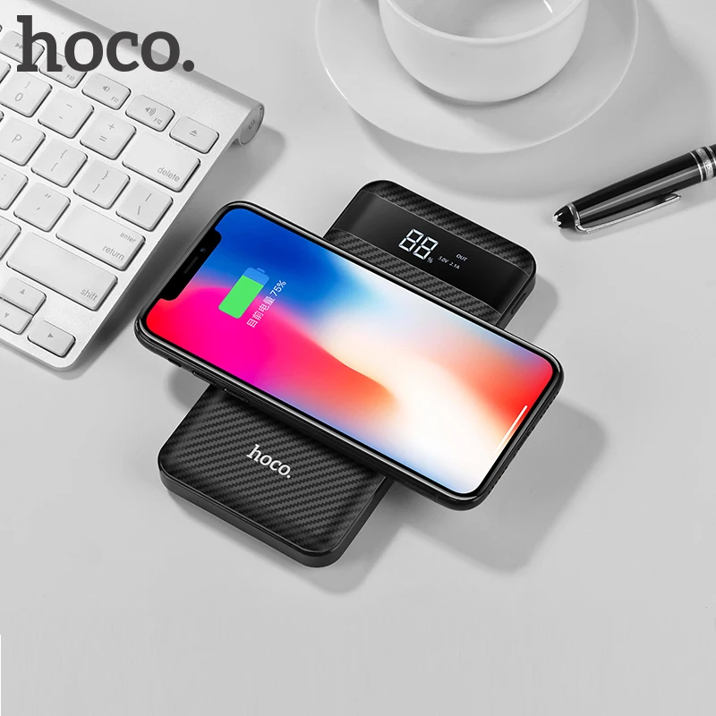 

Внешний аккумулятор HOCO, 10000 мАч, 2 USB-порта, с беспроводной зарядкой Qi, с цифровым дисплеем, для iphone X, 8