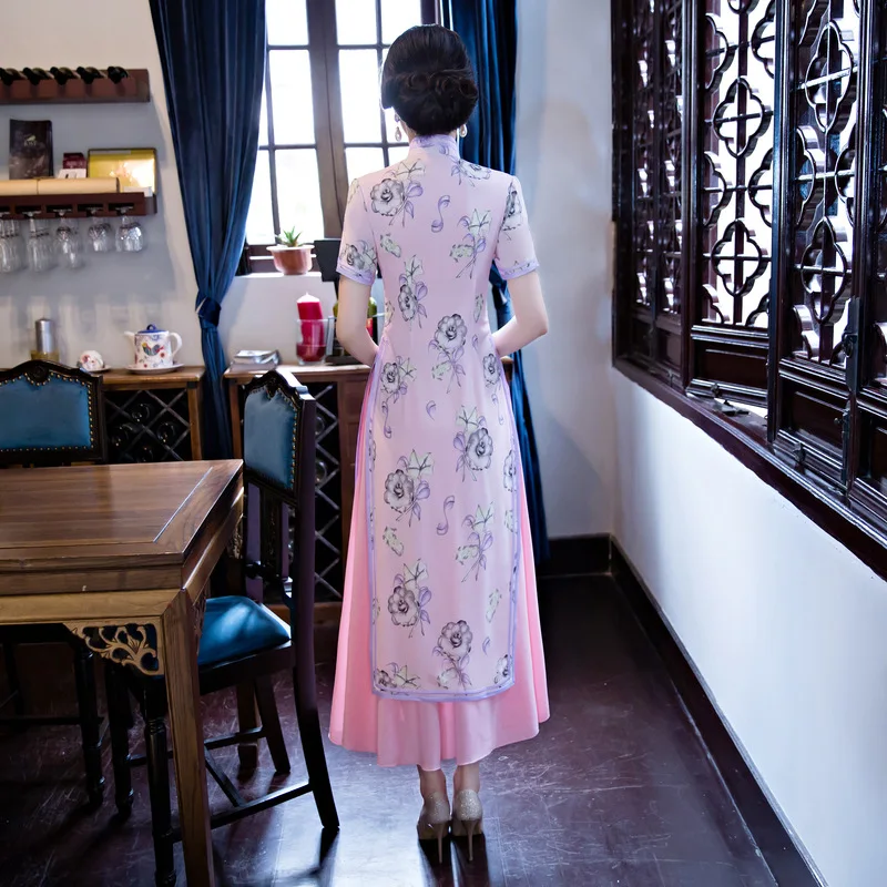 Ao Dai Qipao длинное китайское традиционное платье из двух частей большие размеры