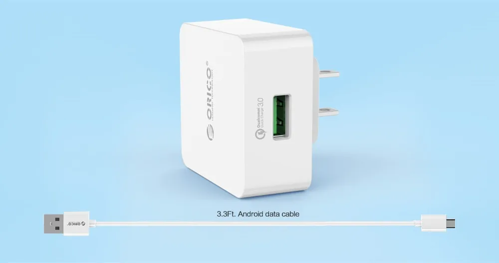 ORICO 1 порт дорожное зарядное устройство с Qualcomm Quick Charge 3,0 с 1 м бесплатно Micro USB кабель EU/US/UK Тип Plug-белый(QTW-1U