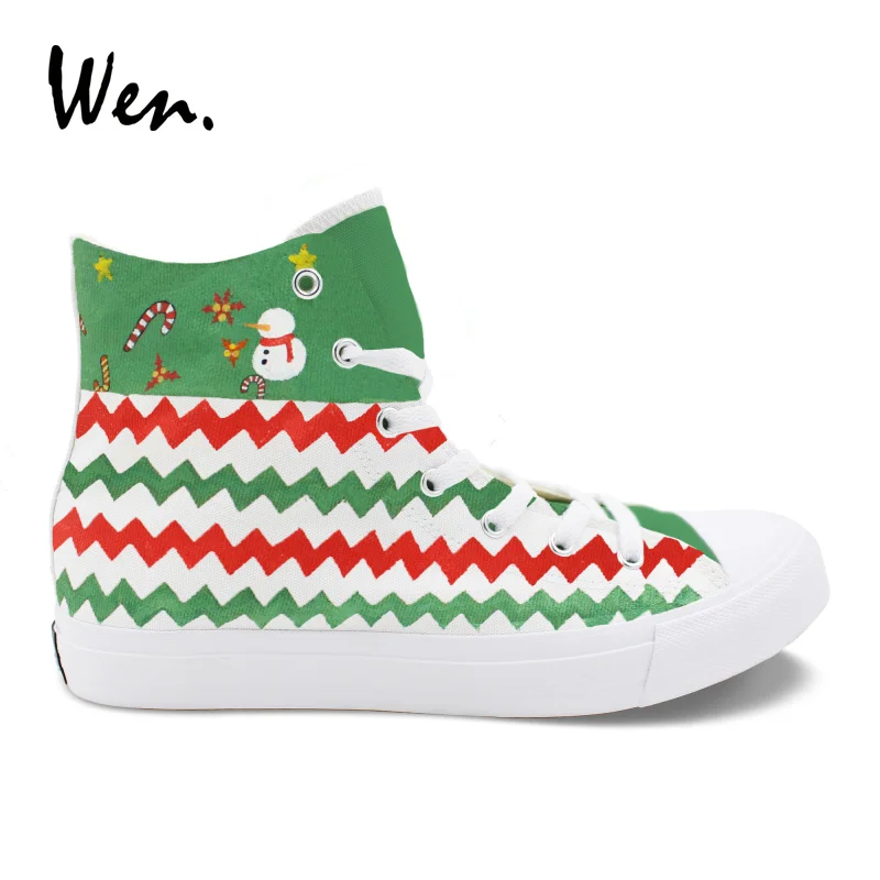 

Wen Men Vulcanize Shoes Christmas Theme Hand Painted Canvas Sneakers Espadrilles Flat Lacing footwear Women Plimsolls Zapatos