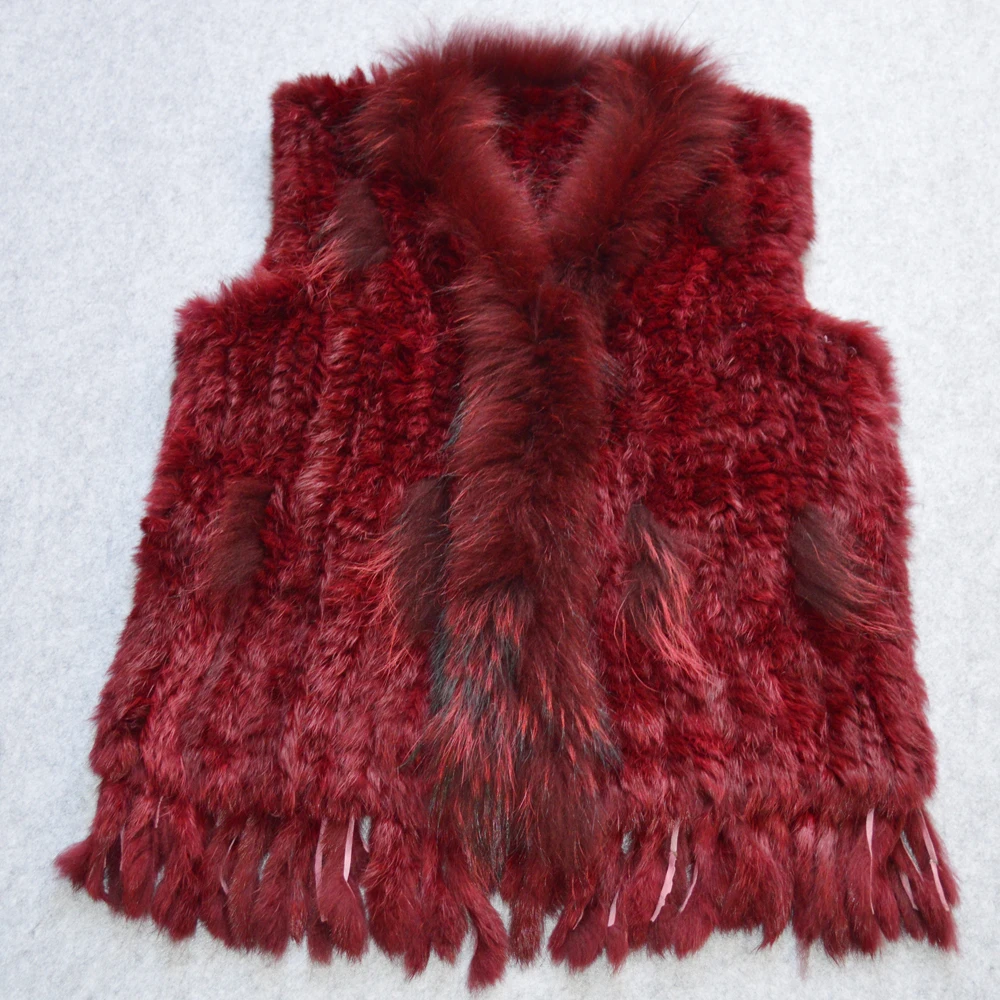 Женский вязаный жилет с кисточками стильный из натурального кроличьего меха