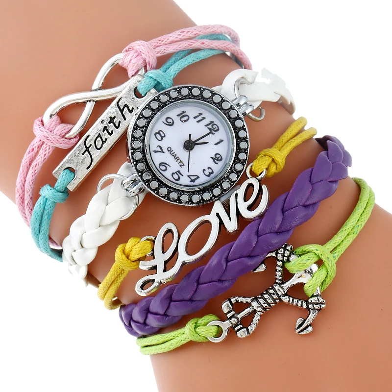 Многоуровневый Паракорд Gnova Платиновые Часы-браслет с подвеской надписью Faith Melody