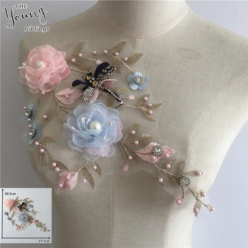 New arrive Embroidery 3D flower ABS pearl Lace Collar DIY Rhinestone Trim Neckline Tulle Fabric Dresses Decorate Accessories | Дом и сад