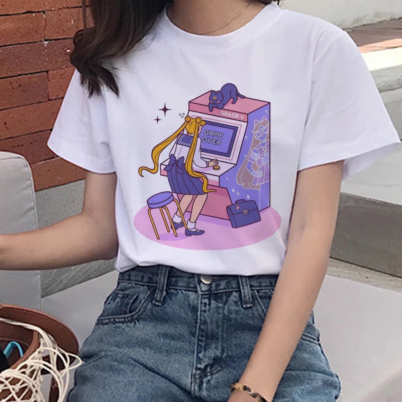 Harajuku Sailor Moon Kawaii Футболка женская Ullzang 90s Эстетическая мультяшная футболка забавная графическая футболка корейский стиль Топ Футболка женская - Цвет: 5497