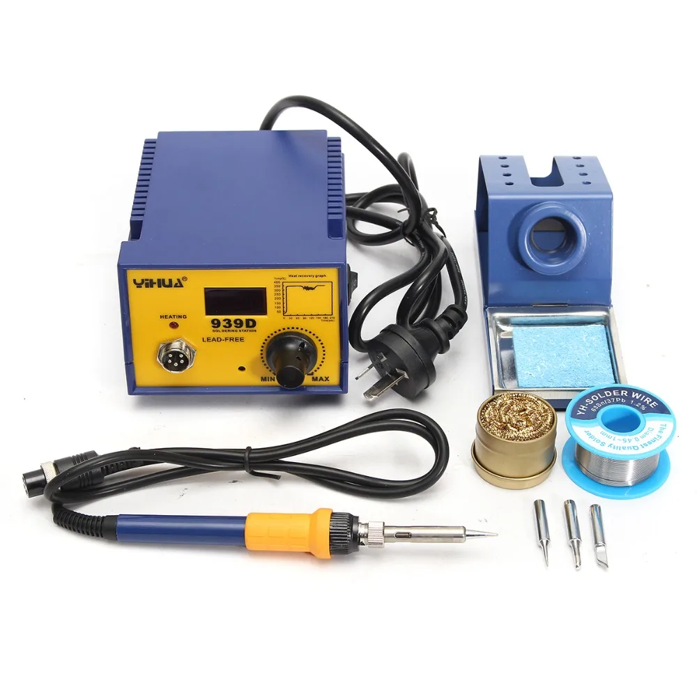 

939D 75W Digital Display Soldering Rework Solder Iron Station 3 Tip Lead Welding