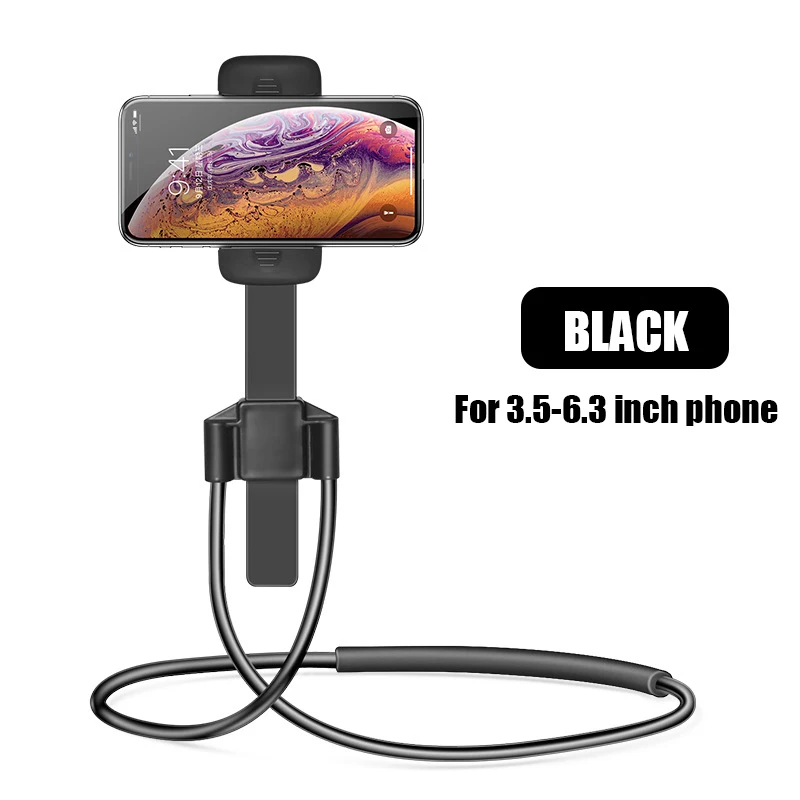 phone bracket black Арвин гибкий подвесной шейный Удобный держатель для планшета 3,5-6,0 дюймов подставка для мобильного телефона 360 градусов Ожерелье подставка для смартфона крепление - Цвет: phone bracket black