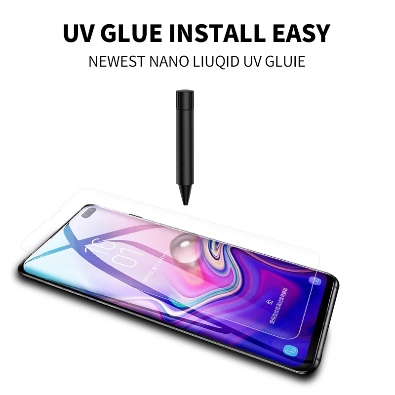 Для samsung S10 S10+ S10e полный клей изогнутый стеклянный экран протектор отпечатков пальцев разблокировка 3D жидкая УФ защитная пленка из закаленного стекла